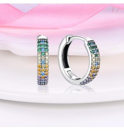 925 Sterling Silver Hoop Earrings Huggie Earrings Colorful Cubic Zirconia Hypoallergenic Small Hoop Earrings for Women Colorf...