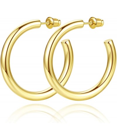 14K Gold Plated Chunky Gold Hoops High Polished Gold Hoop Earrings for Women Diameter 35mm Gold Hoop Earrings $10.44 Earrings