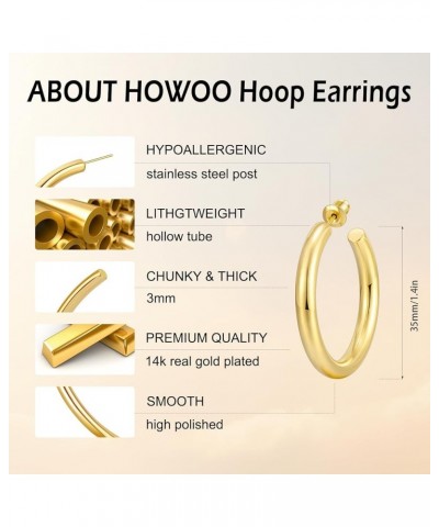 14K Gold Plated Chunky Gold Hoops High Polished Gold Hoop Earrings for Women Diameter 35mm Gold Hoop Earrings $10.44 Earrings