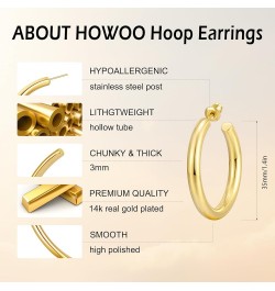 14K Gold Plated Chunky Gold Hoops High Polished Gold Hoop Earrings for Women Diameter 35mm Gold Hoop Earrings $10.44 Earrings