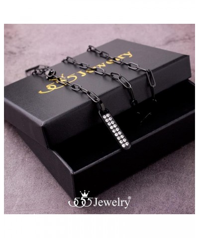 Stainless Steel Cubic Zirconia Vertical Bar Necklace for Women Black $11.96 Necklaces