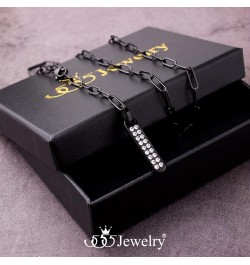 Stainless Steel Cubic Zirconia Vertical Bar Necklace for Women Black $11.96 Necklaces