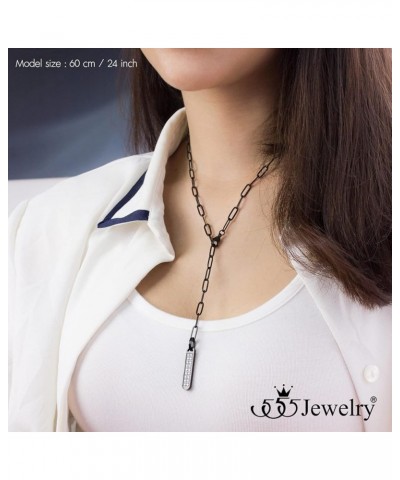 Stainless Steel Cubic Zirconia Vertical Bar Necklace for Women Black $11.96 Necklaces