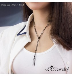 Stainless Steel Cubic Zirconia Vertical Bar Necklace for Women Black $11.96 Necklaces