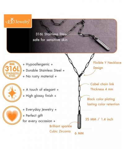 Stainless Steel Cubic Zirconia Vertical Bar Necklace for Women Black $11.96 Necklaces