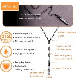 Stainless Steel Cubic Zirconia Vertical Bar Necklace for Women Black $11.96 Necklaces