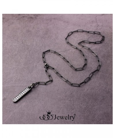 Stainless Steel Cubic Zirconia Vertical Bar Necklace for Women Black $11.96 Necklaces