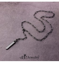 Stainless Steel Cubic Zirconia Vertical Bar Necklace for Women Black $11.96 Necklaces