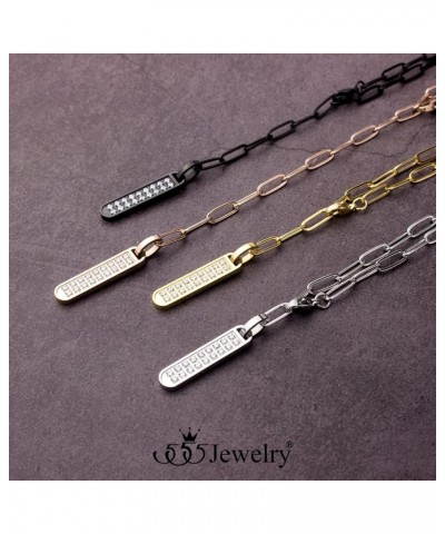 Stainless Steel Cubic Zirconia Vertical Bar Necklace for Women Black $11.96 Necklaces