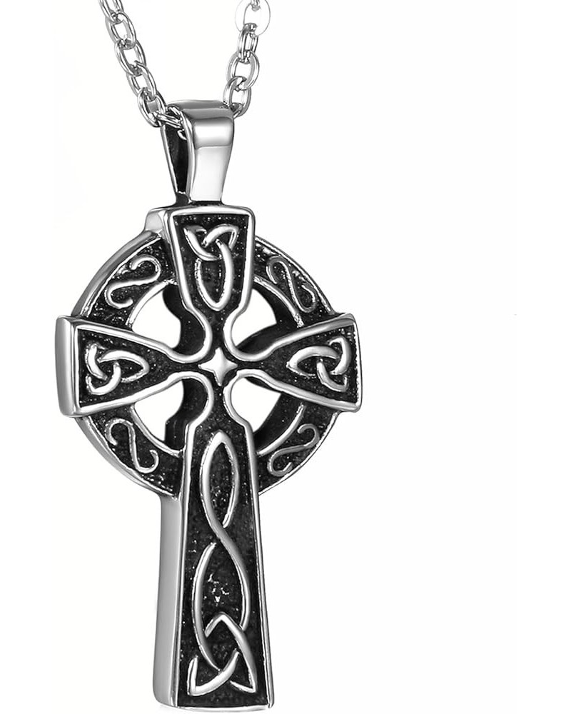 Stainless Steel Celtic Irish Knot Cross Pendant Necklace,Dual Layer Two-tone Jesus Crucifix Cross Black-celtic cross $12.75 B...