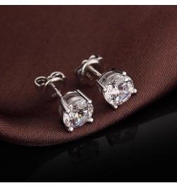 Sparkling Round Cut/Square Cut CZ Diamond Stud Earrings 925 Sterling Silver Cubic Zirconia Stud Earrings Hypoallergenic CZ St...