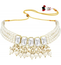 18K Gold Plated Indian Wedding Bollywood Stone studed Pearl Choker Necklace Jewellery Set with Earrings for Women & Girls (IJ...