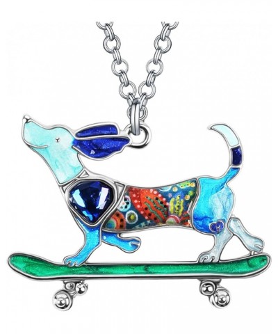 Enamel Crystal Skateboard Dachshund Necklace Dog Pendant Pets Jewelry Charms Gifts for Women Girls Kids Blue $9.17 Necklaces