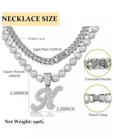 2pcs Cuban Link Chain for Women Cursive Silver Initial Necklace Cuban Link Necklace for Women Hip Hop Iced Out Chain Necklace...