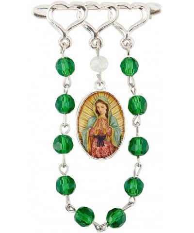 Blessed Mother One Decade Rosary Brooch Pin with Faceted Glass Beads Full Color Medal and Triple Heart Pin Guadalupe $7.88 Br...