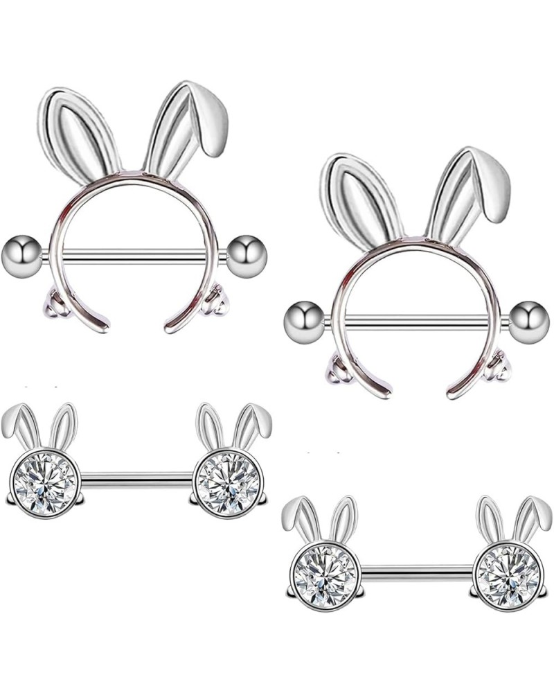 14G 316L Cute Animal Nipple Rings Stainless Steel Turtle Nipple Ring Cat Rabbit Nipple Barbell Rings Piercing Jewelry for Wom...