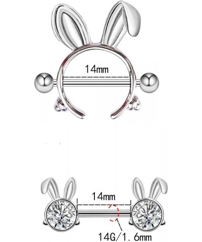 14G 316L Cute Animal Nipple Rings Stainless Steel Turtle Nipple Ring Cat Rabbit Nipple Barbell Rings Piercing Jewelry for Wom...