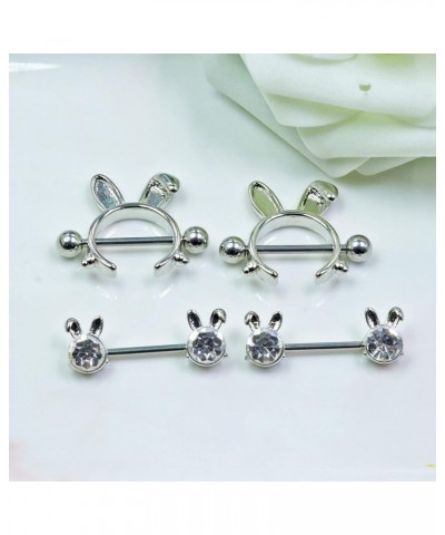 14G 316L Cute Animal Nipple Rings Stainless Steel Turtle Nipple Ring Cat Rabbit Nipple Barbell Rings Piercing Jewelry for Wom...