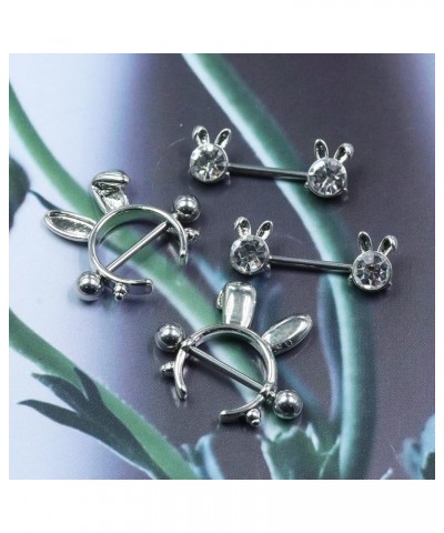 14G 316L Cute Animal Nipple Rings Stainless Steel Turtle Nipple Ring Cat Rabbit Nipple Barbell Rings Piercing Jewelry for Wom...