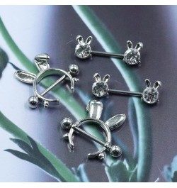 14G 316L Cute Animal Nipple Rings Stainless Steel Turtle Nipple Ring Cat Rabbit Nipple Barbell Rings Piercing Jewelry for Wom...