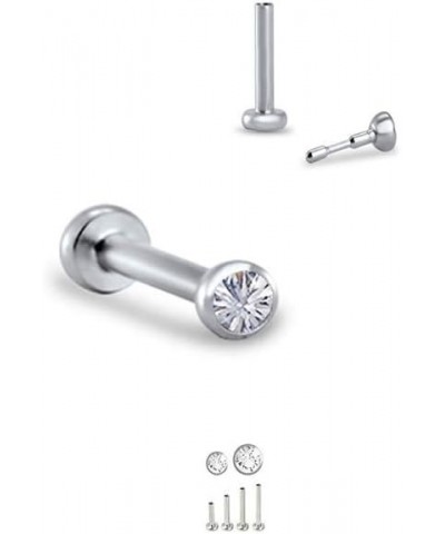 316L Stainless Steel Labret Nose Ring Stud Titanium Push Pin Threadless Post 3/16, 1/4, 9/32, 5/16 Stone 18G 2.5mm Stone - 9/...