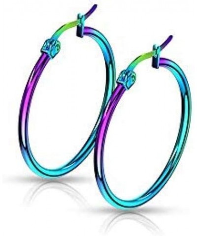 Pair of Rainbow Anodized 316L Stainless Steel Round Hoop Earrings 22 GA, Length: 10mm $10.07 Body Jewelry