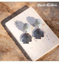 Rustic Couture's Western Earrings for Women Cowgirl Dangling Turquiose Concho Western Jewelry F-Silver $8.62 Earrings