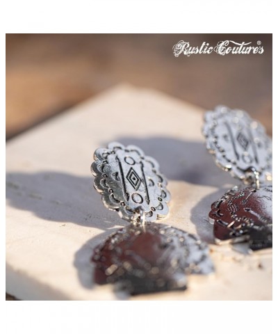 Rustic Couture's Western Earrings for Women Cowgirl Dangling Turquiose Concho Western Jewelry F-Silver $8.62 Earrings