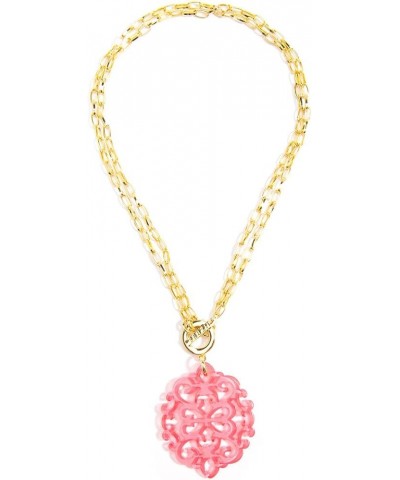 Modern Damask Acrylic Resin Pendant Necklace with Convertible Toggle Chain Neon Pink $21.92 Necklaces