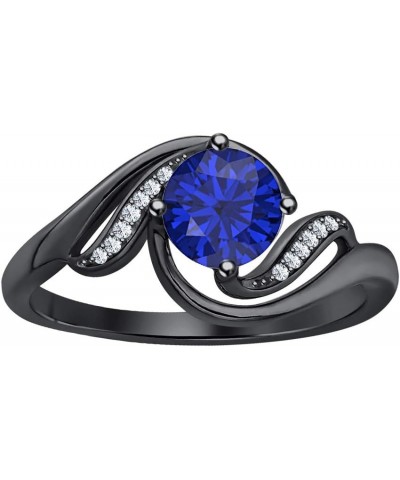 2 Carat Round Cut Blue Sapphire & CZ Diamond 14K Black Gold Plated Promise Rings for Womens $27.59 Rings