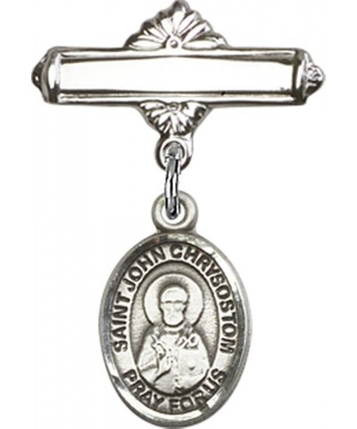 Sterling Silver Polished Baby Badge Bar Pin with Charm, 11/16 Inch Saint John Chrysostom $38.33 Brooches & Pins