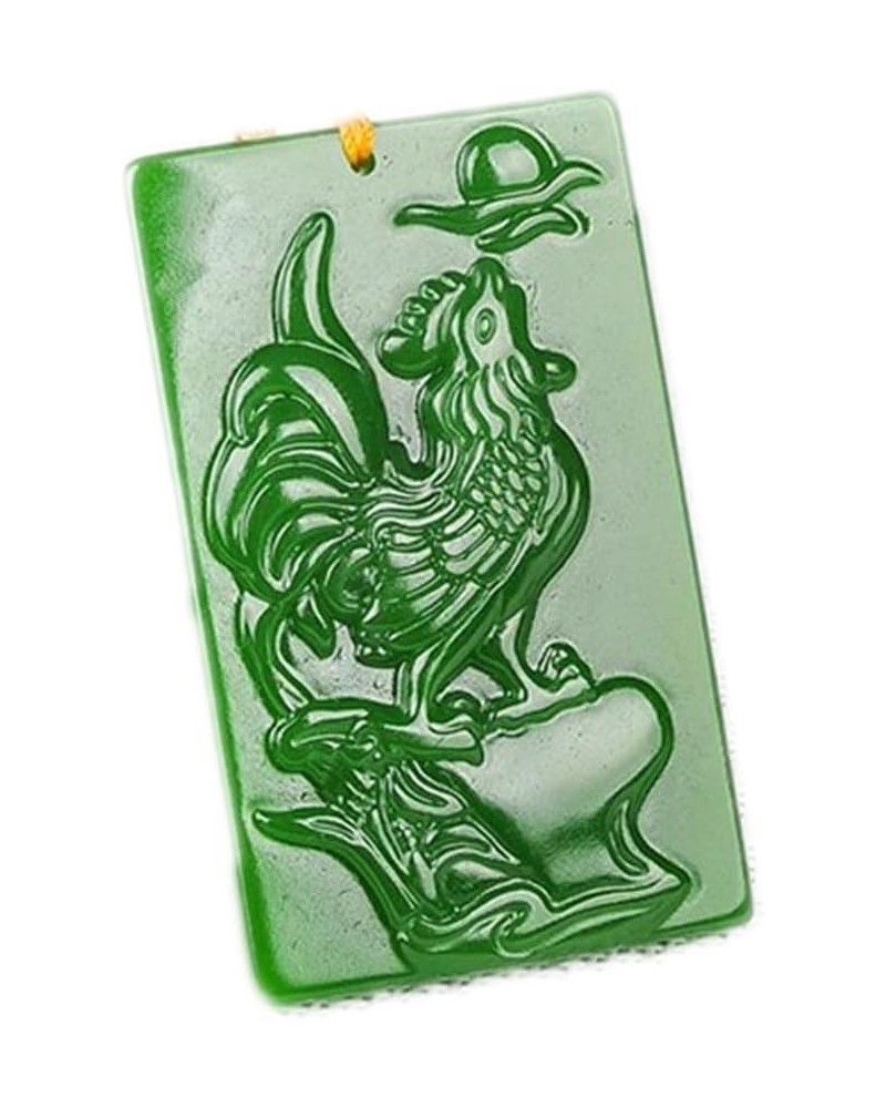 Natural Feng Shui Dark Green Jade Necklace Pendant for Women Genuine Yoga Jasper Zodiac Rooster Fashion Auspicious $17.55 Nec...