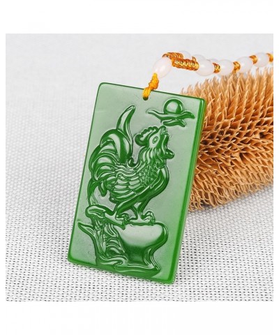 Natural Feng Shui Dark Green Jade Necklace Pendant for Women Genuine Yoga Jasper Zodiac Rooster Fashion Auspicious $17.55 Nec...