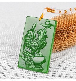 Natural Feng Shui Dark Green Jade Necklace Pendant for Women Genuine Yoga Jasper Zodiac Rooster Fashion Auspicious $17.55 Nec...