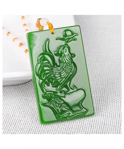 Natural Feng Shui Dark Green Jade Necklace Pendant for Women Genuine Yoga Jasper Zodiac Rooster Fashion Auspicious $17.55 Nec...