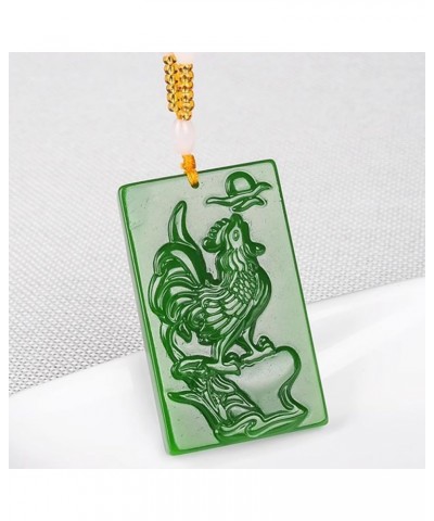 Natural Feng Shui Dark Green Jade Necklace Pendant for Women Genuine Yoga Jasper Zodiac Rooster Fashion Auspicious $17.55 Nec...