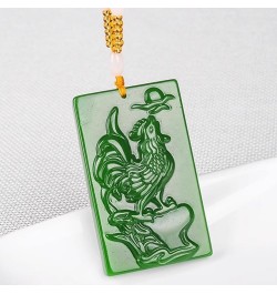 Natural Feng Shui Dark Green Jade Necklace Pendant for Women Genuine Yoga Jasper Zodiac Rooster Fashion Auspicious $17.55 Nec...