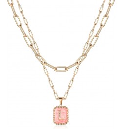 18K Gold Initial Monogram Necklaces for Women Quadrangular letter pendant L-Pink enamel $5.19 Necklaces