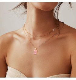 18K Gold Initial Monogram Necklaces for Women Quadrangular letter pendant L-Pink enamel $5.19 Necklaces