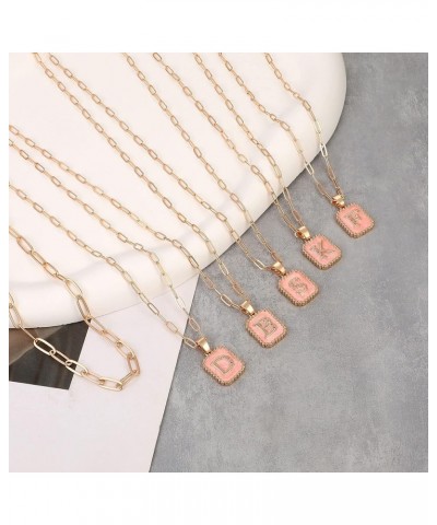 18K Gold Initial Monogram Necklaces for Women Quadrangular letter pendant L-Pink enamel $5.19 Necklaces