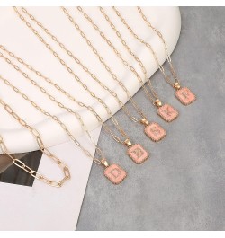 18K Gold Initial Monogram Necklaces for Women Quadrangular letter pendant L-Pink enamel $5.19 Necklaces