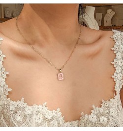 18K Gold Initial Monogram Necklaces for Women Quadrangular letter pendant L-Pink enamel $5.19 Necklaces