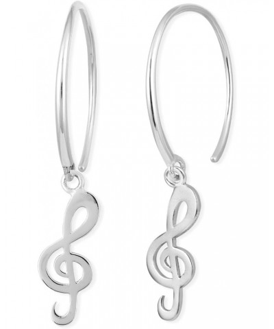 Jewelry Sterling Silver Treble Clef Music Pull Through Hoop Earrings $18.35 Earrings