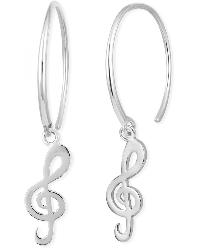 Jewelry Sterling Silver Treble Clef Music Pull Through Hoop Earrings $18.35 Earrings