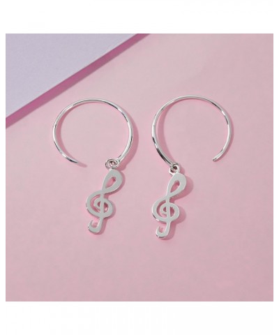 Jewelry Sterling Silver Treble Clef Music Pull Through Hoop Earrings $18.35 Earrings