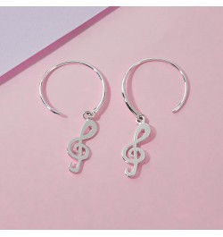 Jewelry Sterling Silver Treble Clef Music Pull Through Hoop Earrings $18.35 Earrings