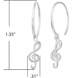 Jewelry Sterling Silver Treble Clef Music Pull Through Hoop Earrings $18.35 Earrings