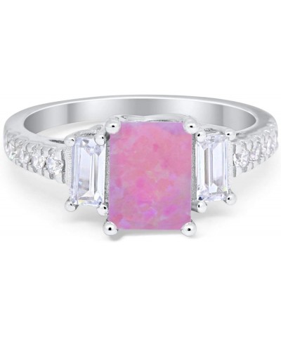 Emerald Cut Three Stone Wedding Engagement Ring Round Cubic Zirconia 925 Sterling Silver Lab Created Pink Opal $12.41 Rings