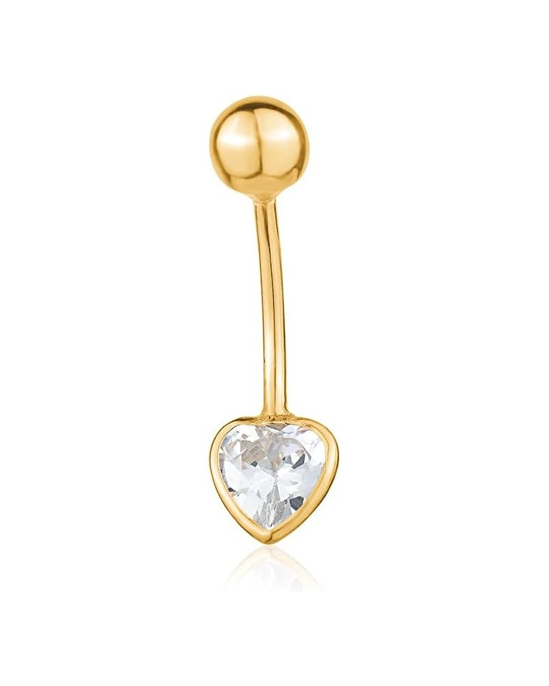 Belly Button Ring 14k Yellow Gold Navel Rings Barbell Simulated Diamond Gemstone Body Piercing Jewelry Heart $47.24 Body Jewelry