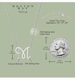 .925 Sterling Silver Diamond Accented Initial Necklace, Adjustable 18”-20” (G-H Color, I2-I3 Clarity) - Choice of Letter M $5...